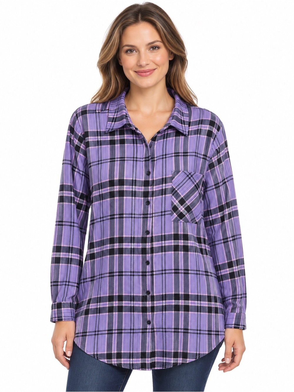 Purple Plaid Button-Down Shirt